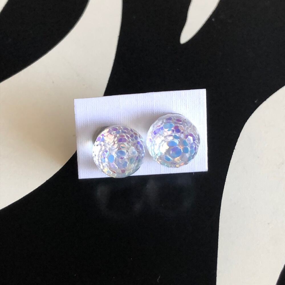 4 for $20 Round Clear/White Glitter Stud Earrings